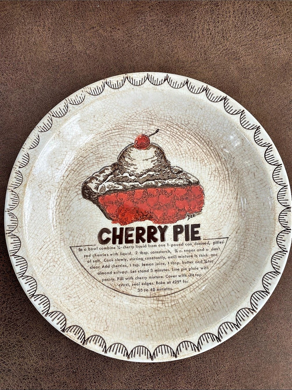 Royal China Cherry Pie Recipe Pie Plate Cherry Red & White